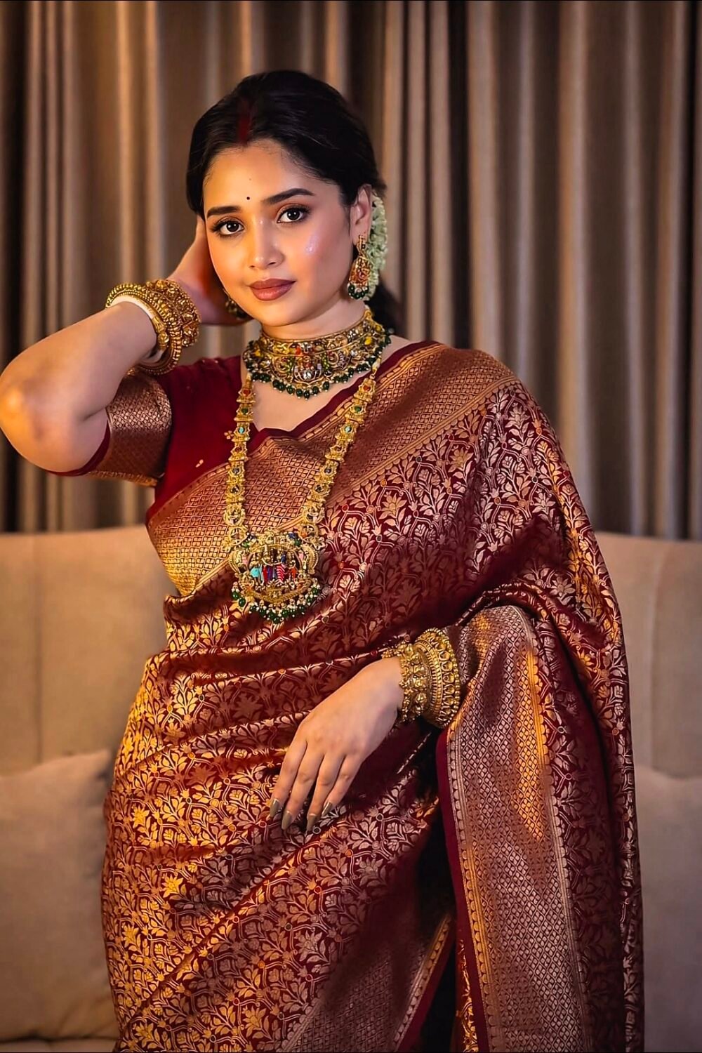 প্রিয়তমা কাঞ্চিপুরম শাড়ি ব্লাউজ পিস সহ
